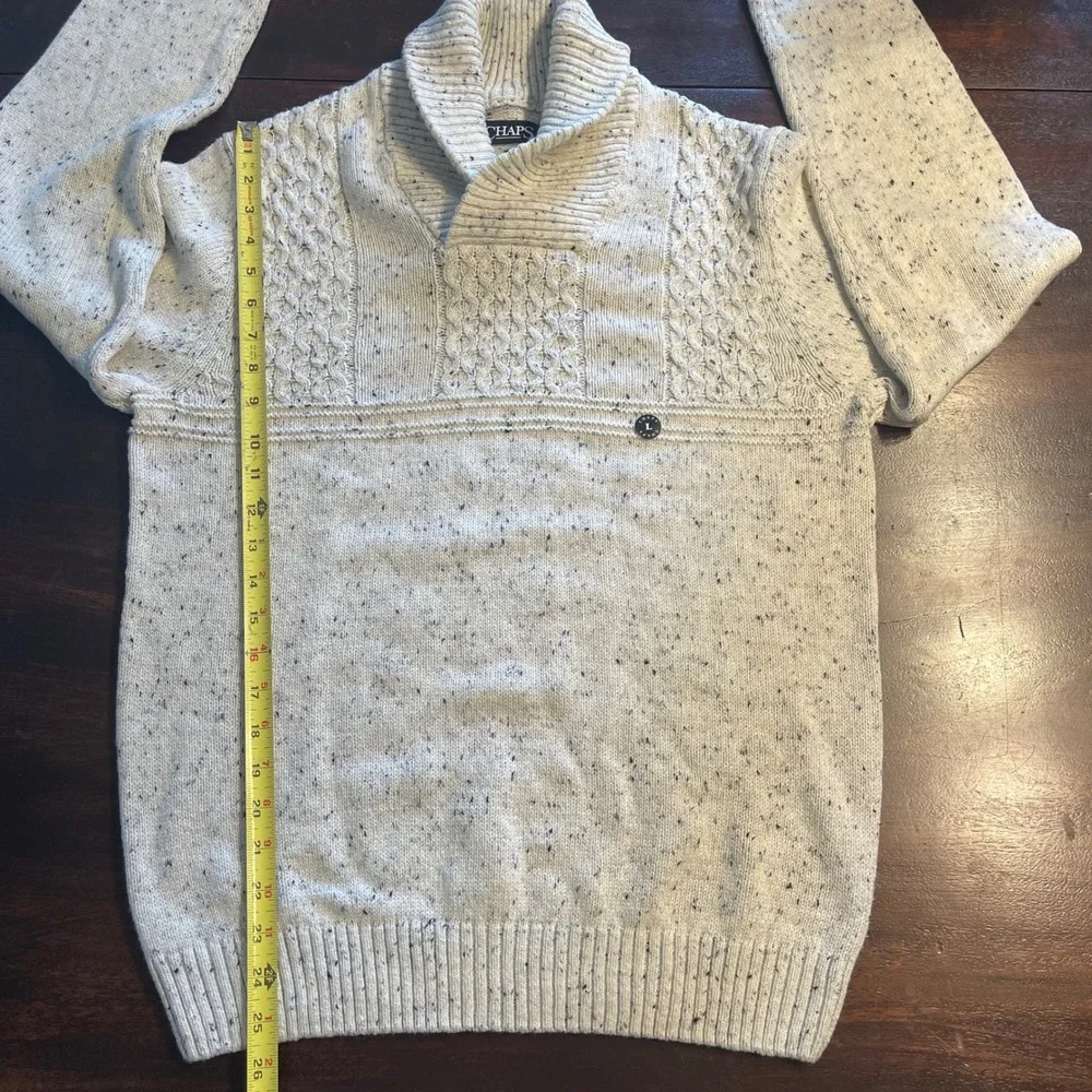 Chaps Mens Shawl Collar Cable Knit Pullover‎ Sweater Cream Grey Marl Large NWT